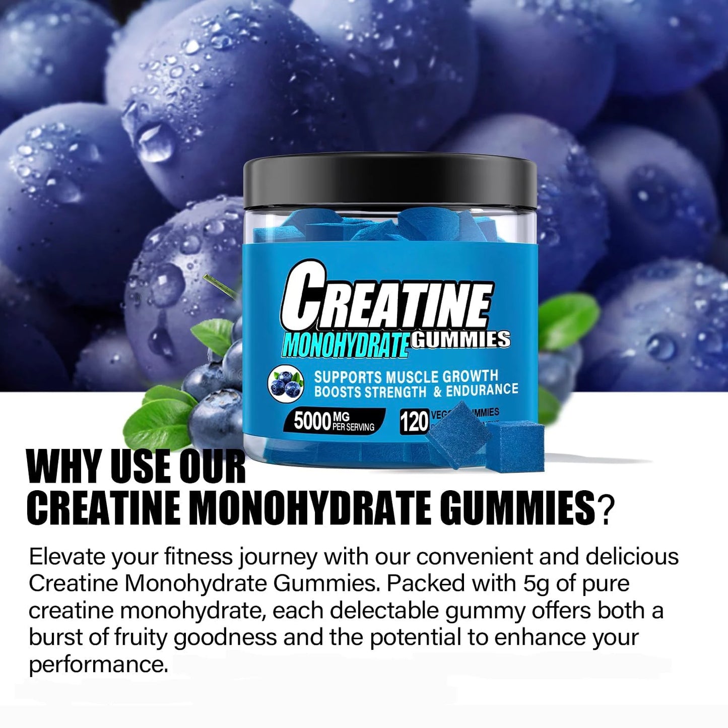 Blueberry Bliss Creatine Monohydrate Gummies 5g (120pcs)