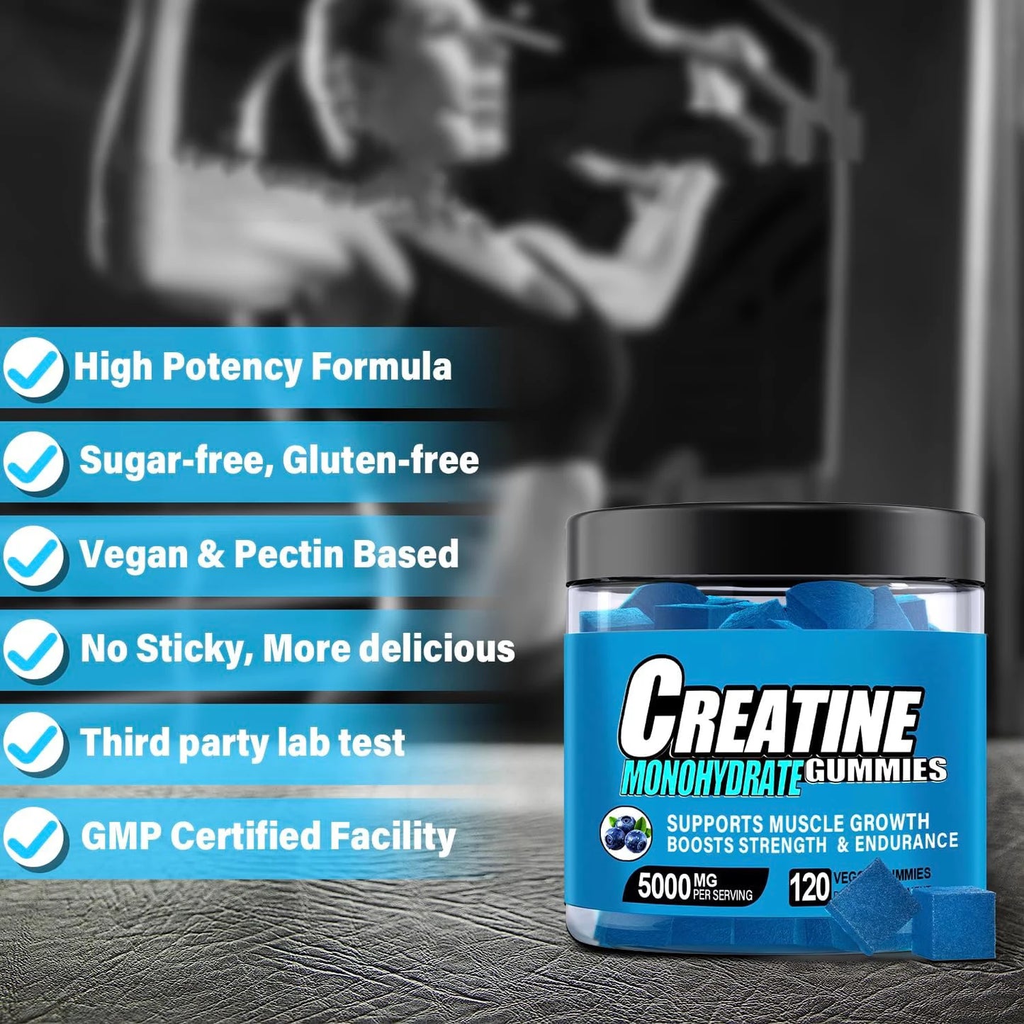 Blueberry Bliss Creatine Monohydrate Gummies 5g (120pcs)
